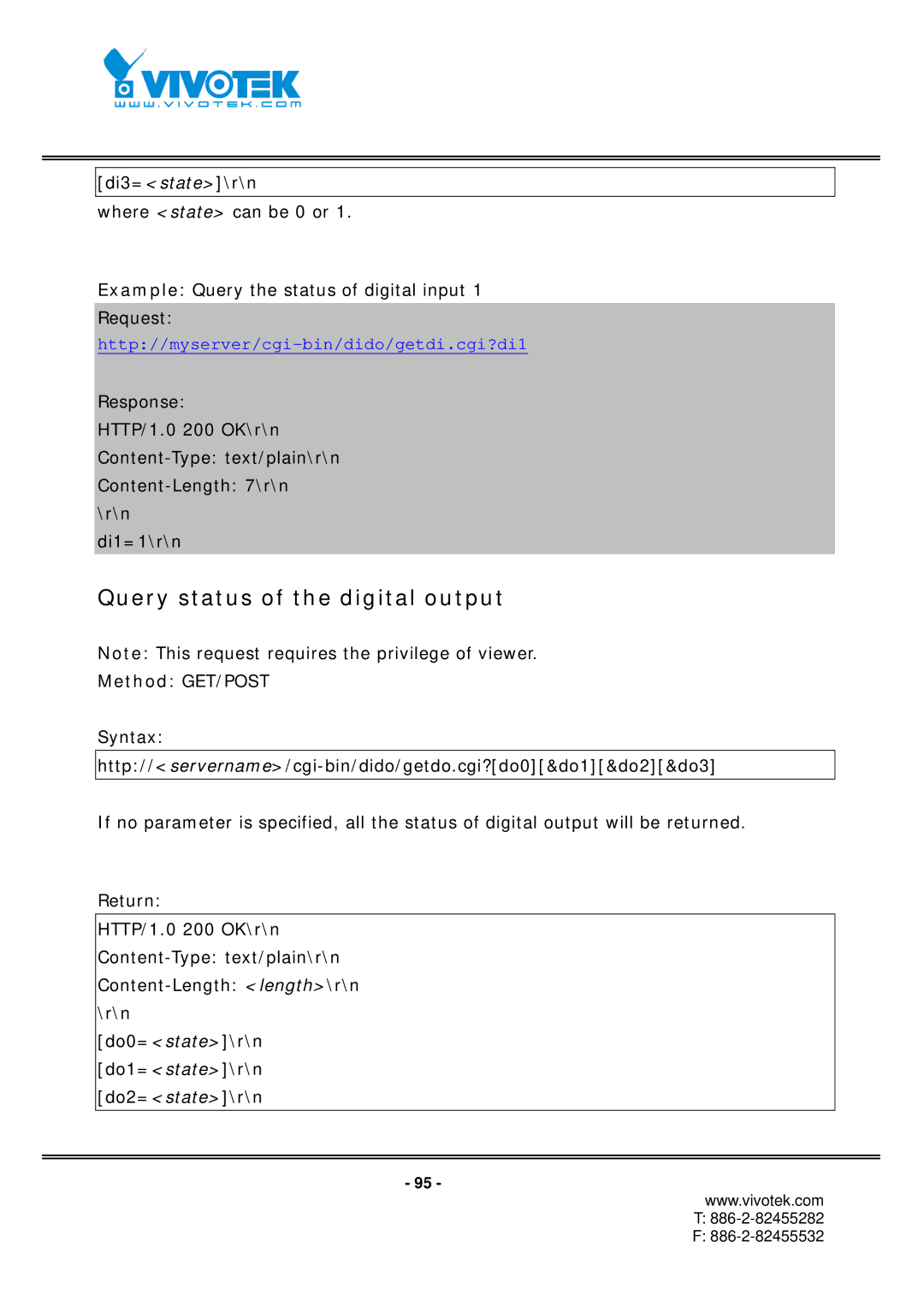 Vivotek IP7152, IP7151 manual Query status of the digital output 