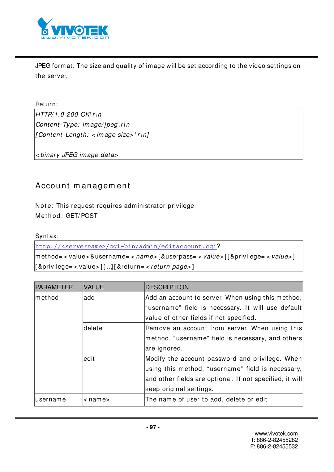 Vivotek IP7152, IP7151 manual Account management 