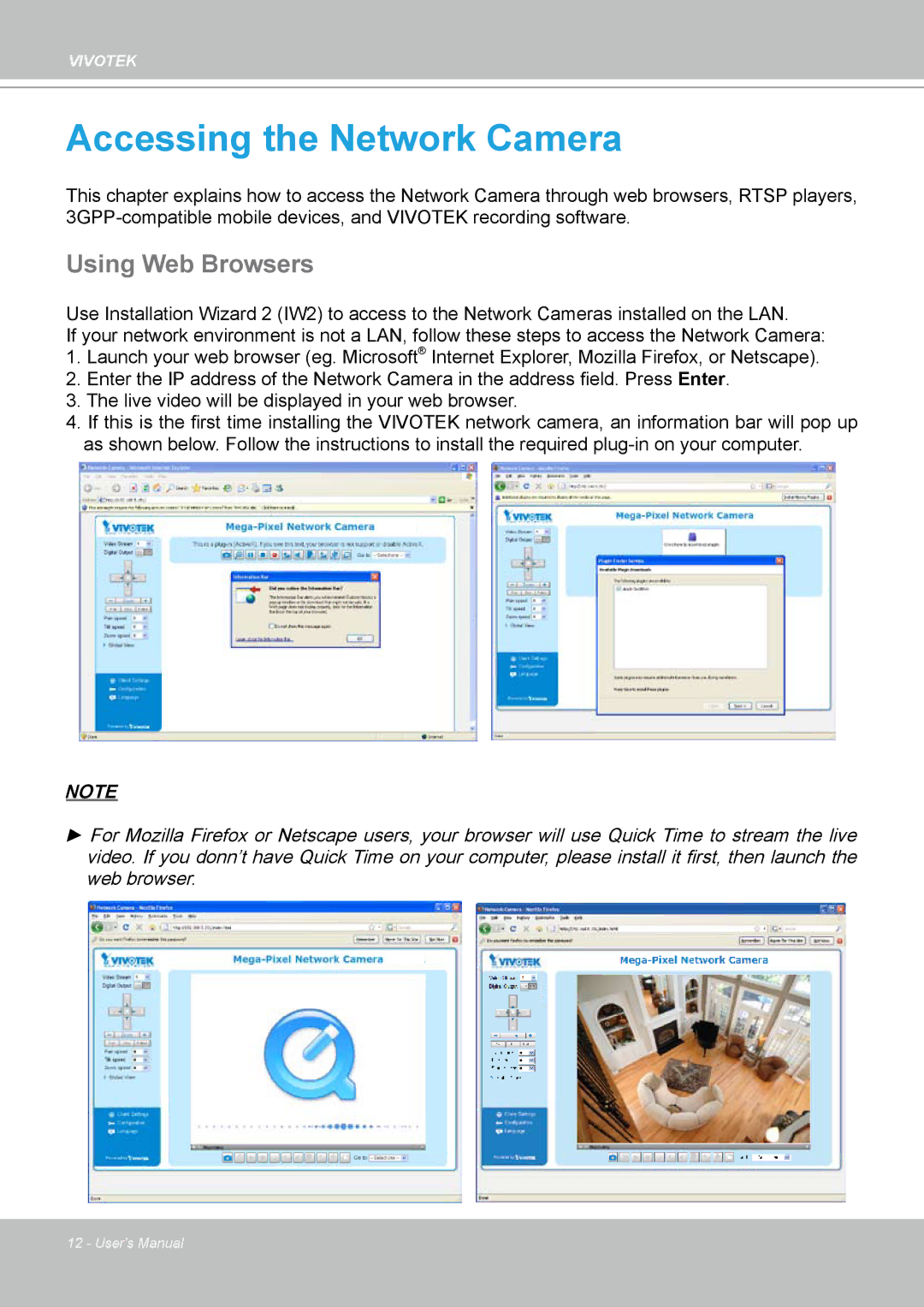 Vivotek IP7160 manual Accessing the Network Camera, Using Web Browsers 