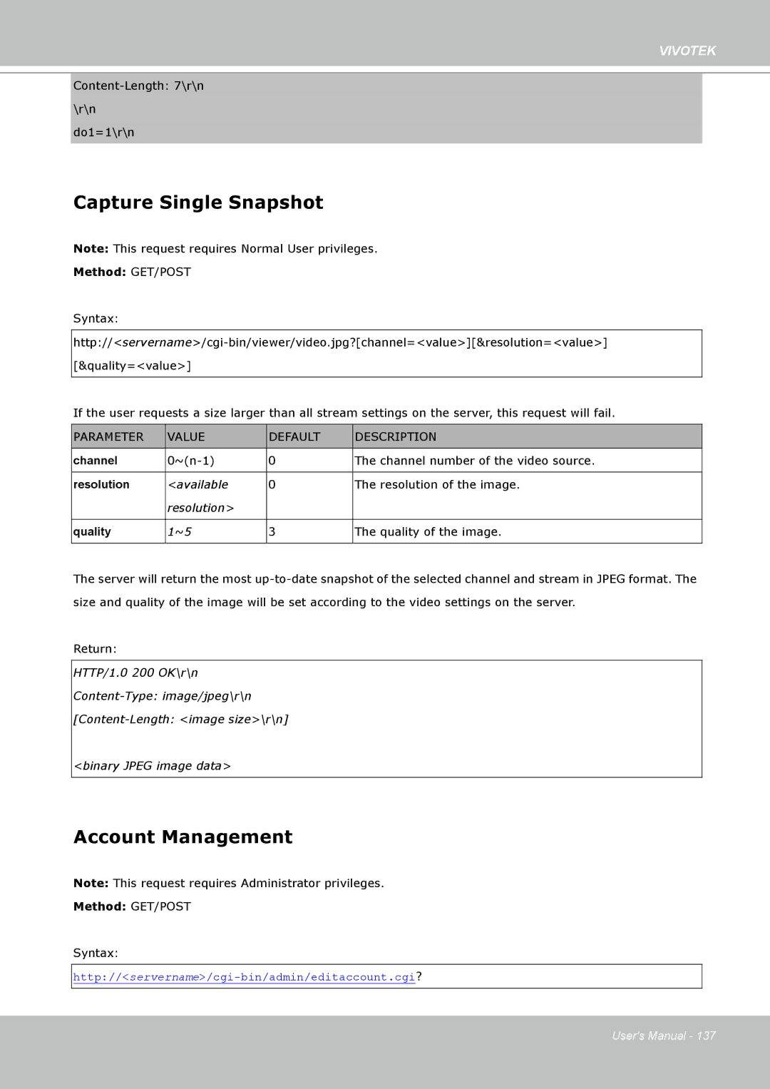 Vivotek IP7160 manual Capture Single Snapshot, Account Management 