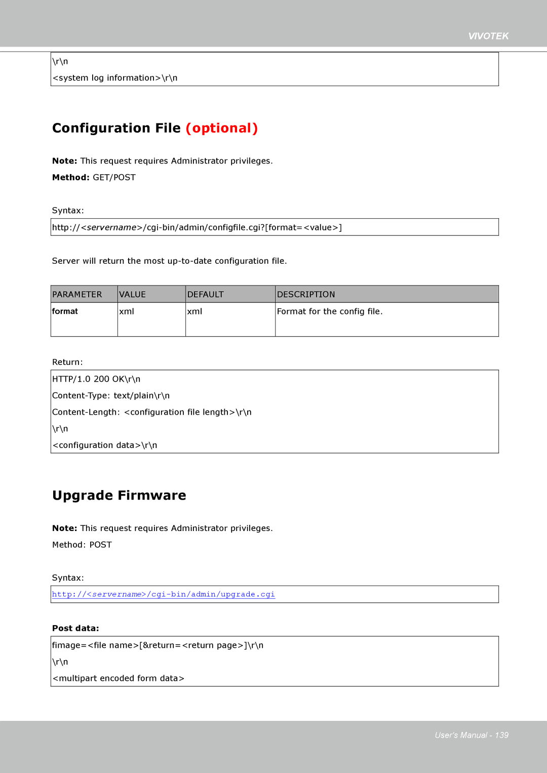 Vivotek IP7160 manual Configuration File optional, Upgrade Firmware 