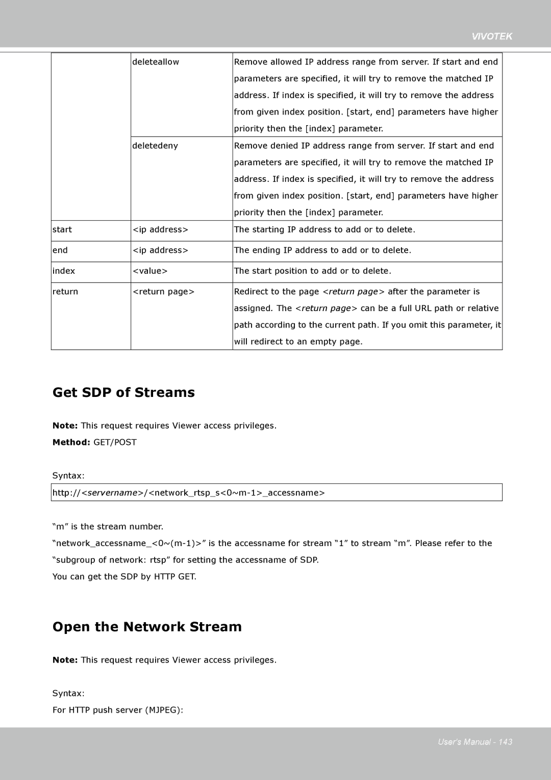 Vivotek IP7160 manual Get SDP of Streams, Open the Network Stream 