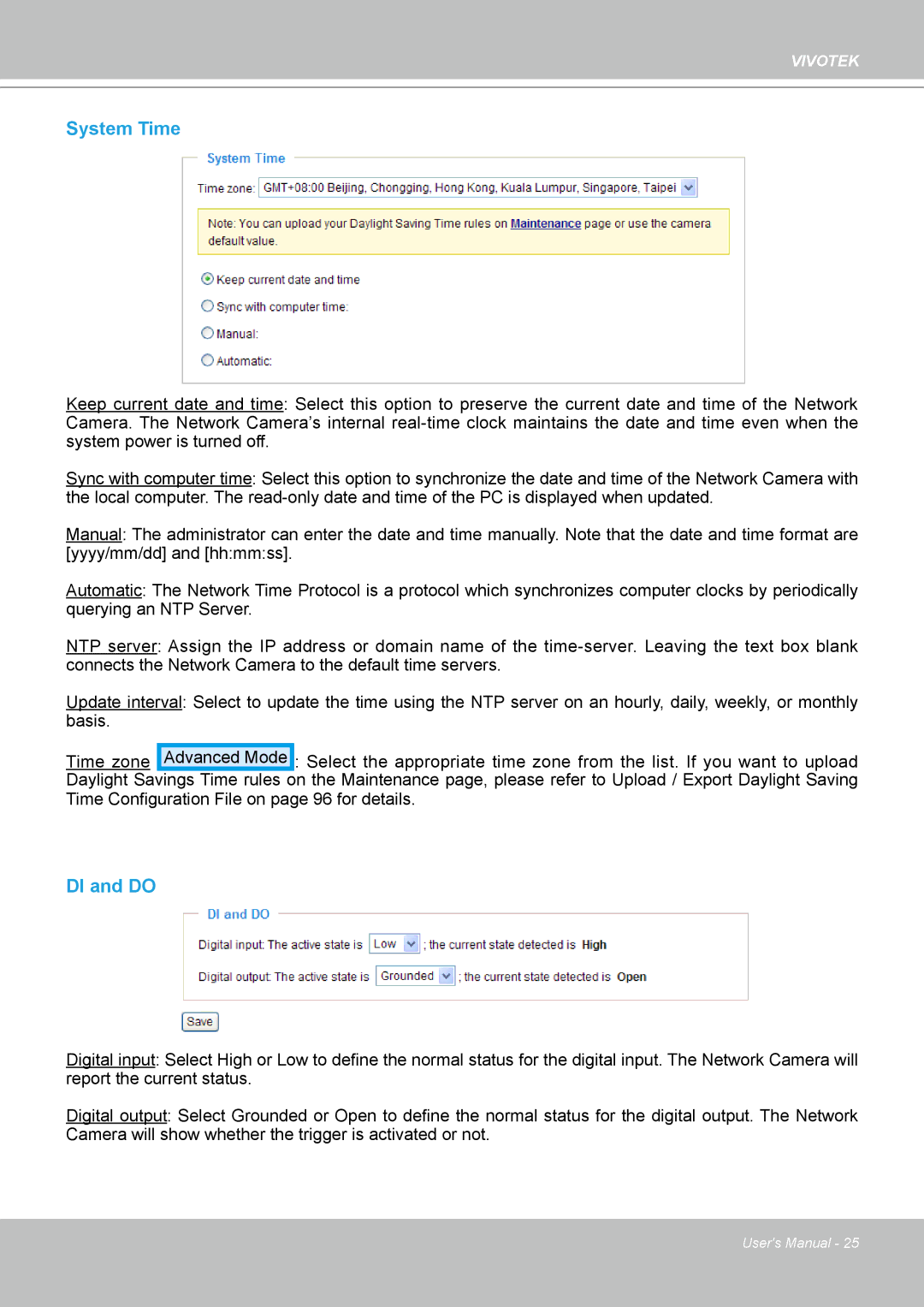 Vivotek IP7160 manual System Time, DI and do 