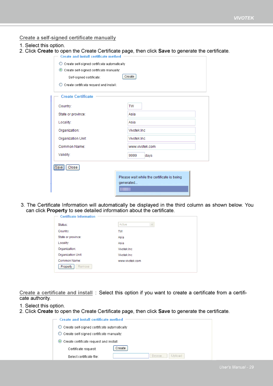 Vivotek IP7160 Create a self-signed certificate manually 