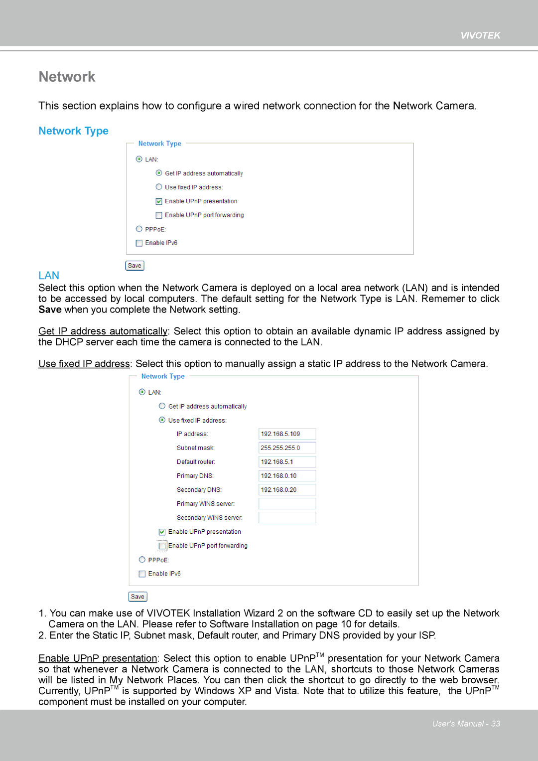 Vivotek IP7160 manual Network Type 