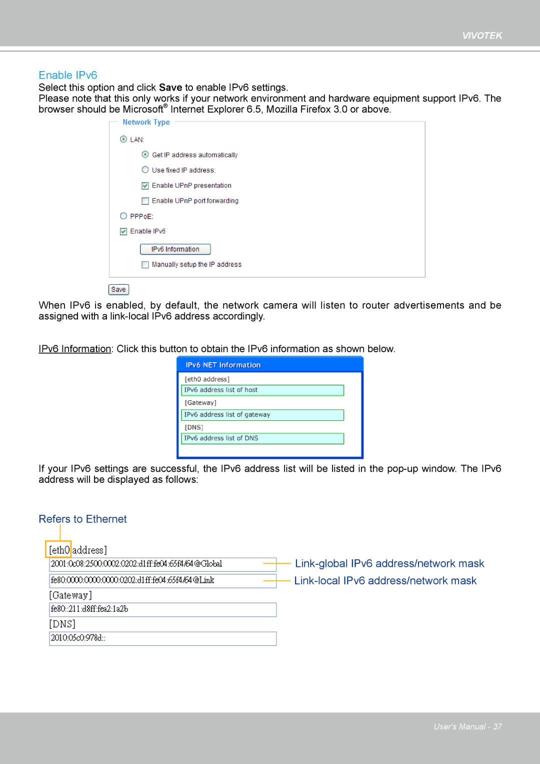 Vivotek IP7160 manual Enable IPv6 