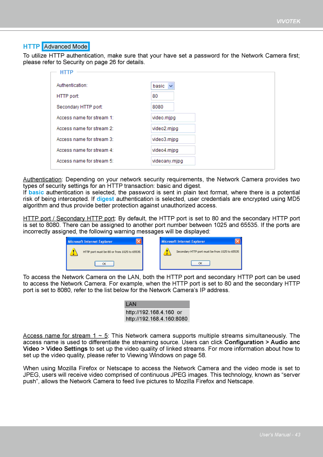 Vivotek IP7160 manual Http 