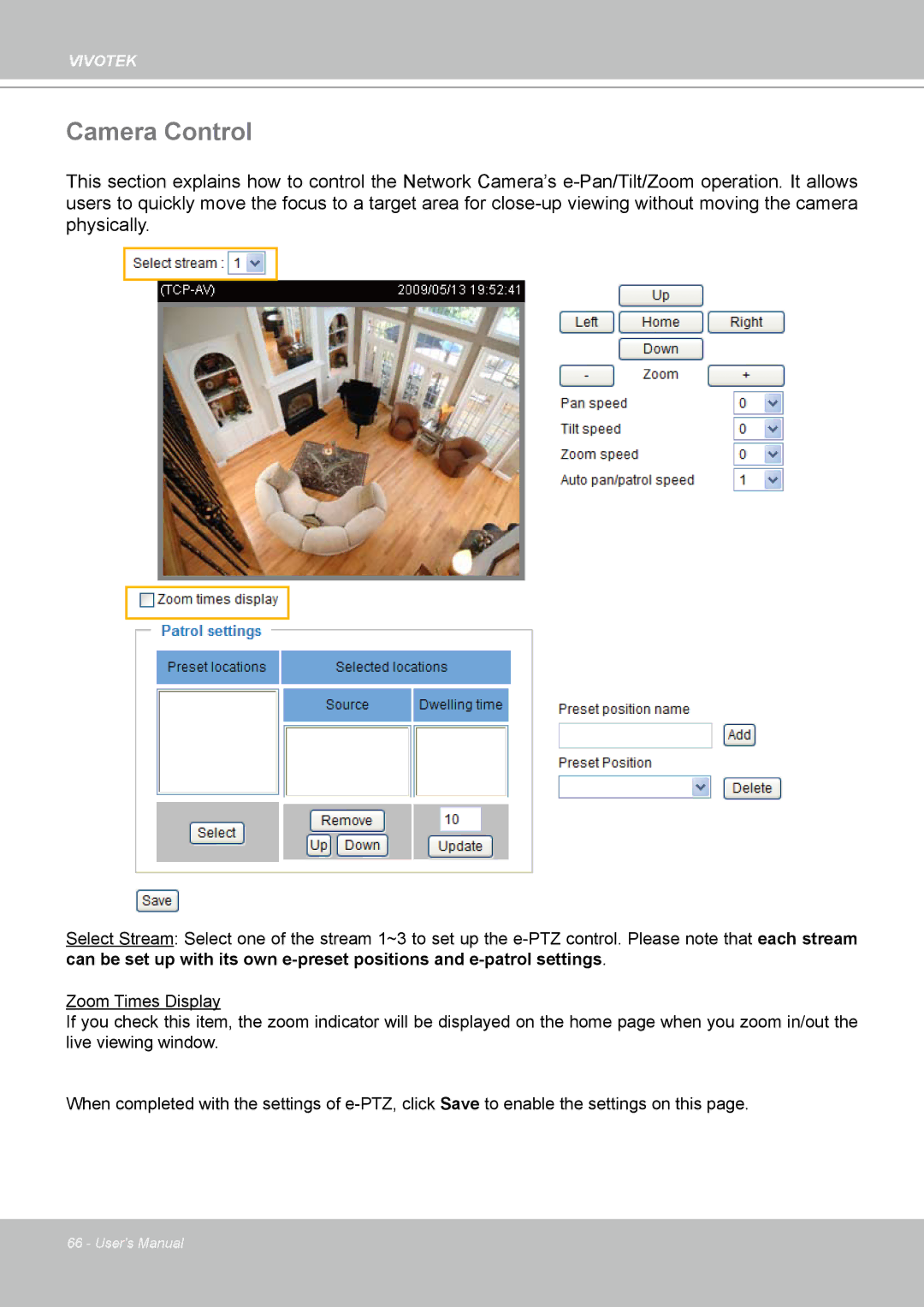 Vivotek IP7160 manual Camera Control 