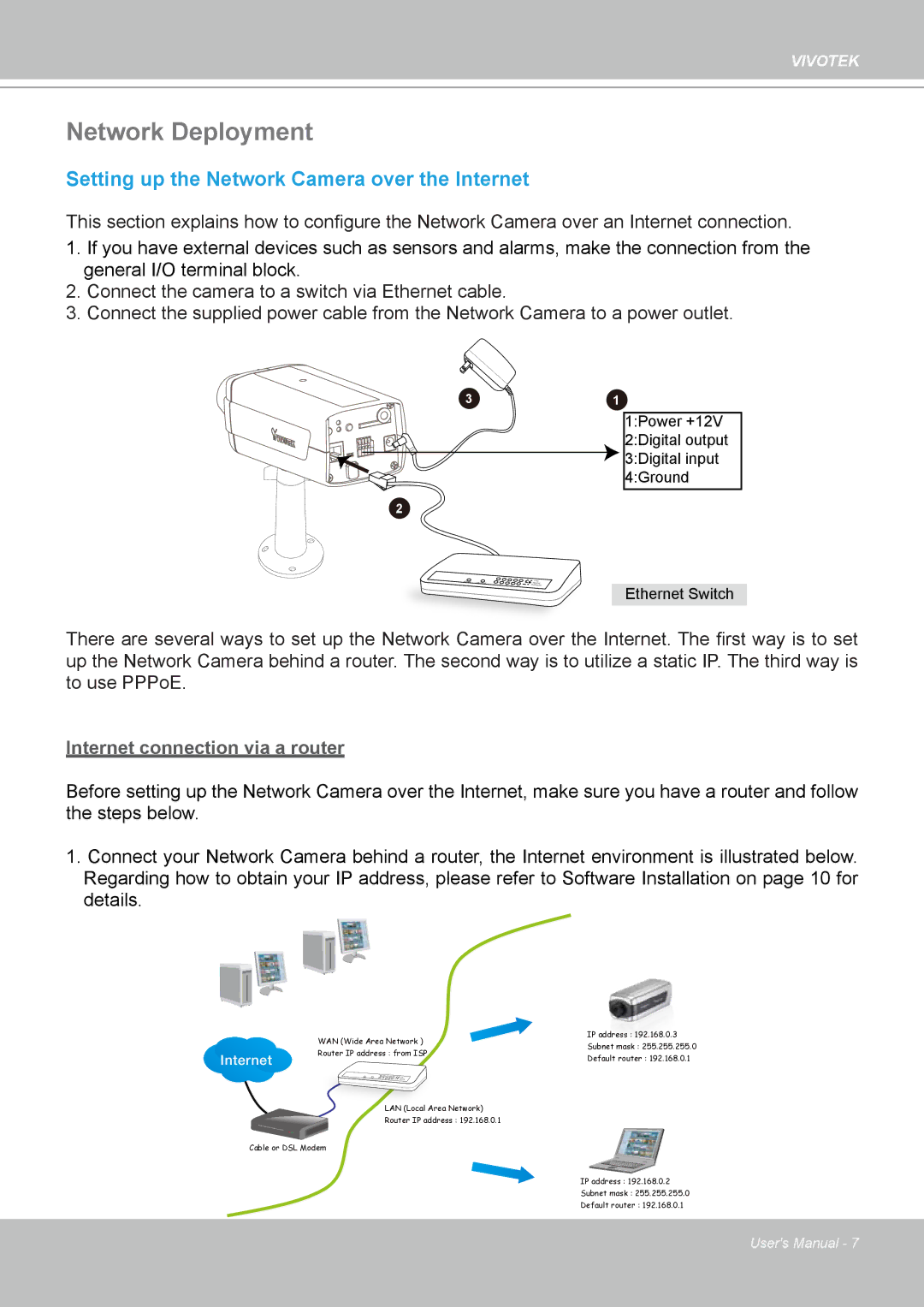 Vivotek IP7160 manual Network Deployment, Setting up the Network Camera over the Internet 