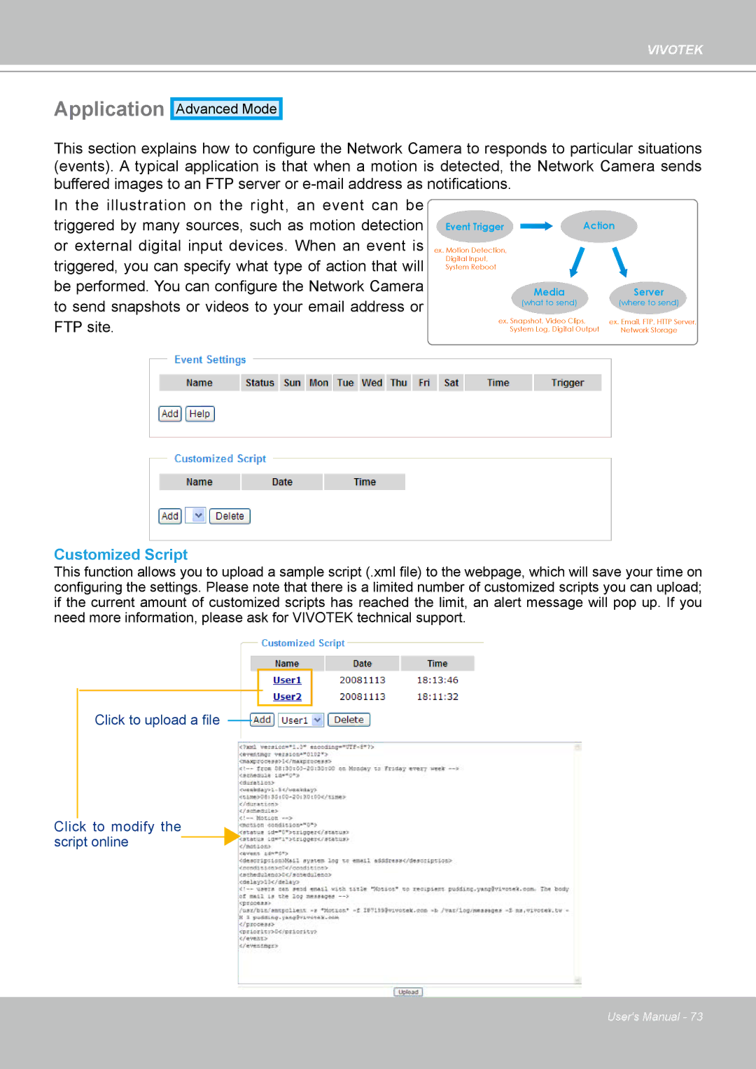 Vivotek IP7160 manual Application, Customized Script 