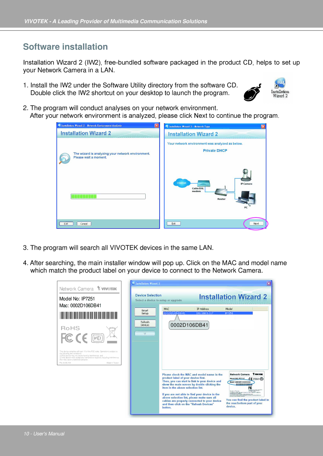 Vivotek IP7251 manual Software installation, RoHS 