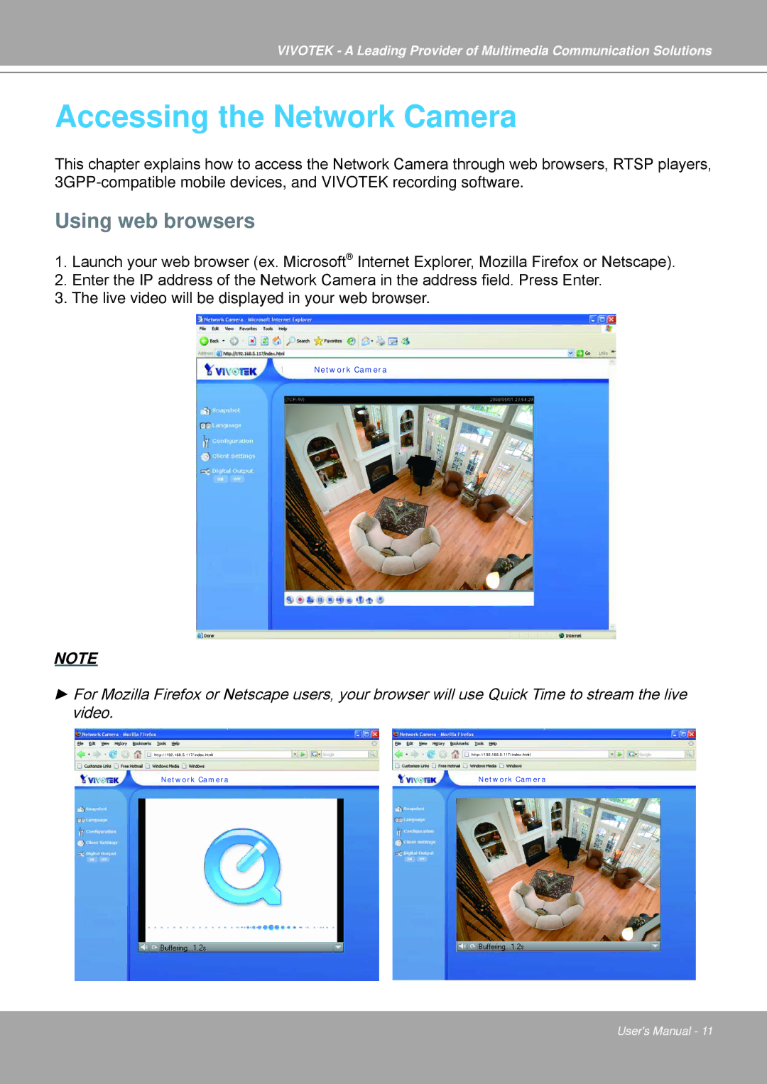 Vivotek IP7251 manual Accessing the Network Camera, Using web browsers 