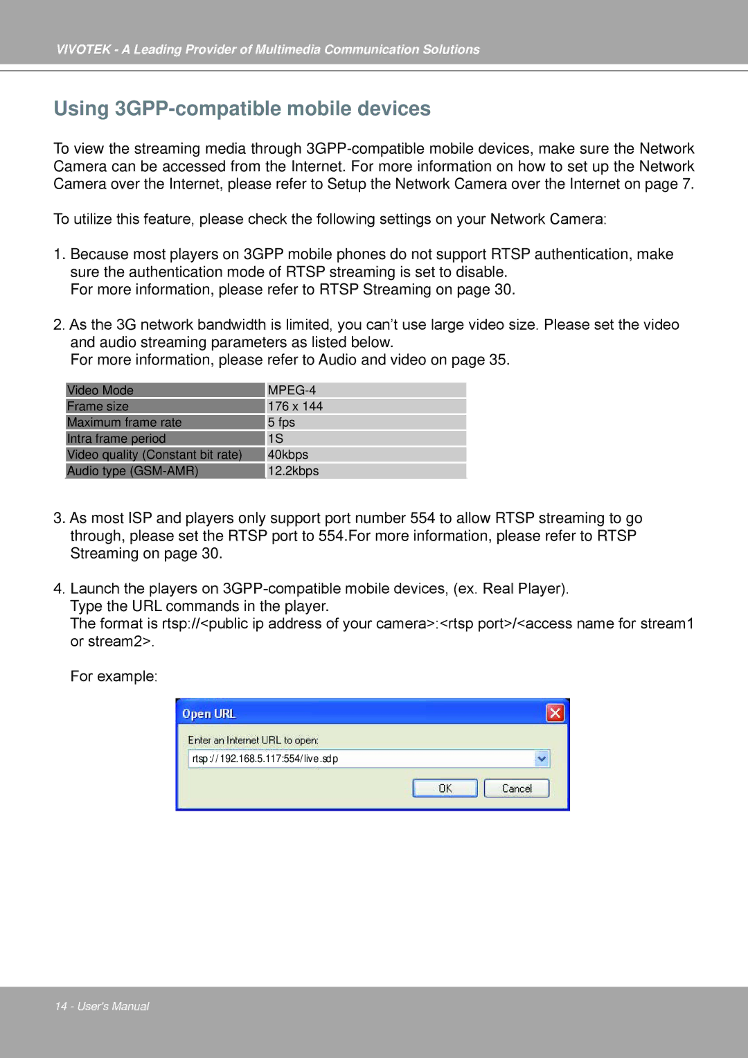 Vivotek IP7251 manual Using 3GPP-compatible mobile devices, MPEG-4 