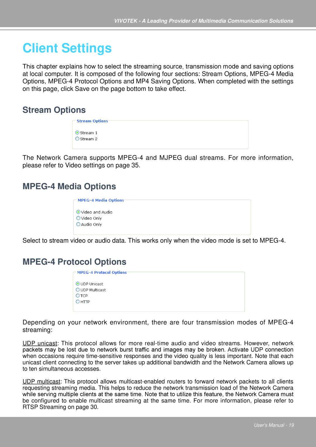 Vivotek IP7251 manual Client Settings 