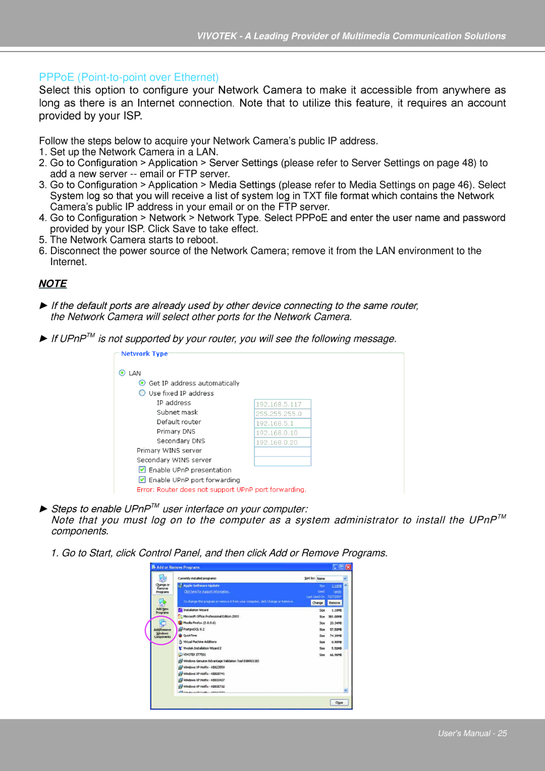 Vivotek IP7251 manual PPPoE Point-to-point over Ethernet 