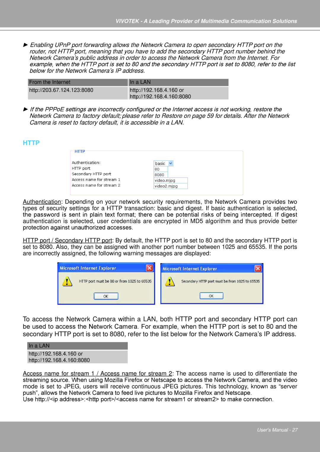 Vivotek IP7251 manual Http 