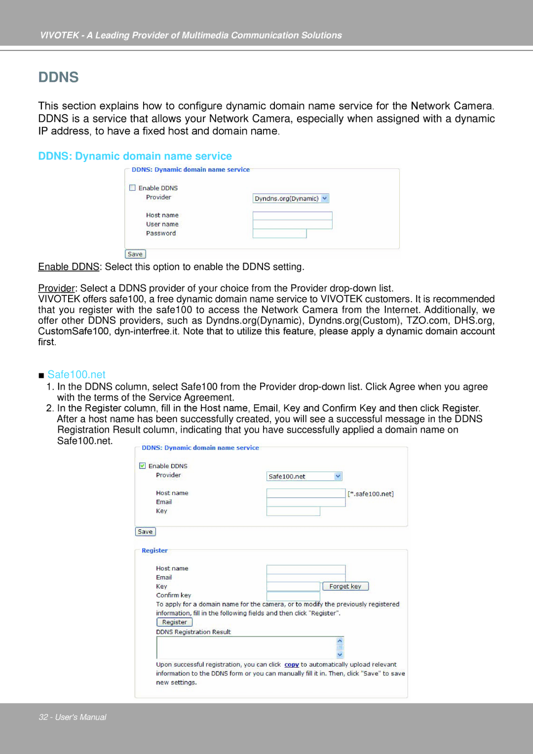 Vivotek IP7251 manual Ddns Dynamic domain name service 