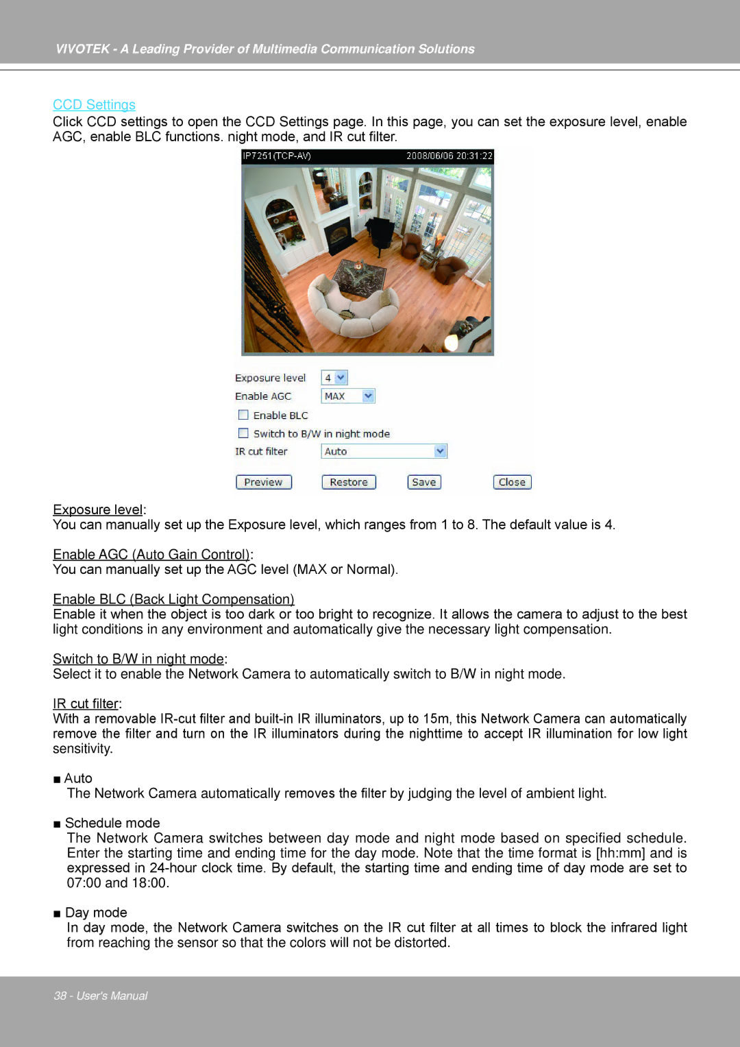 Vivotek IP7251 manual CCD Settings 