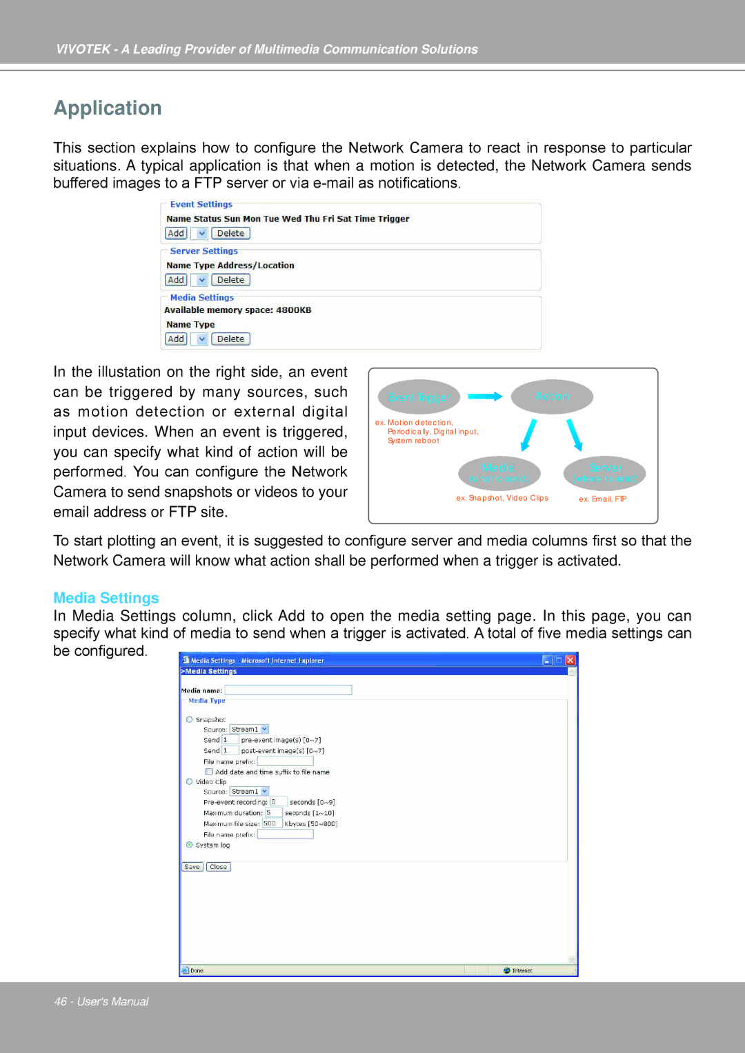 Vivotek IP7251 manual Application, Media Settings 