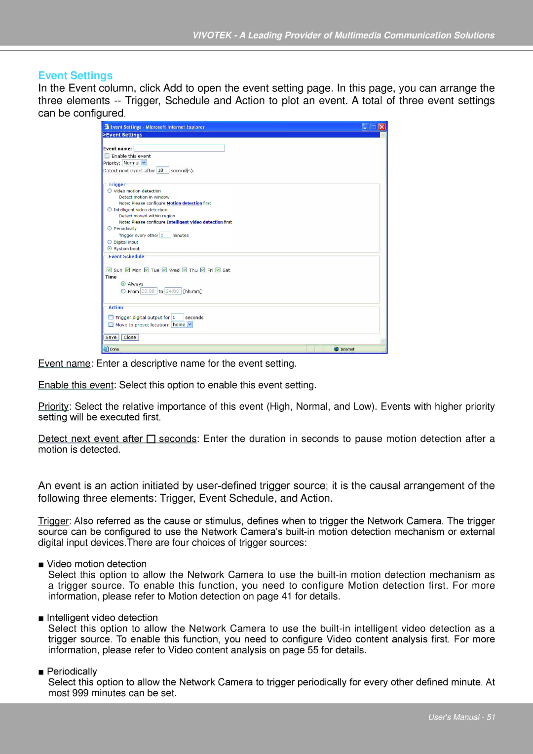 Vivotek IP7251 manual Event Settings 
