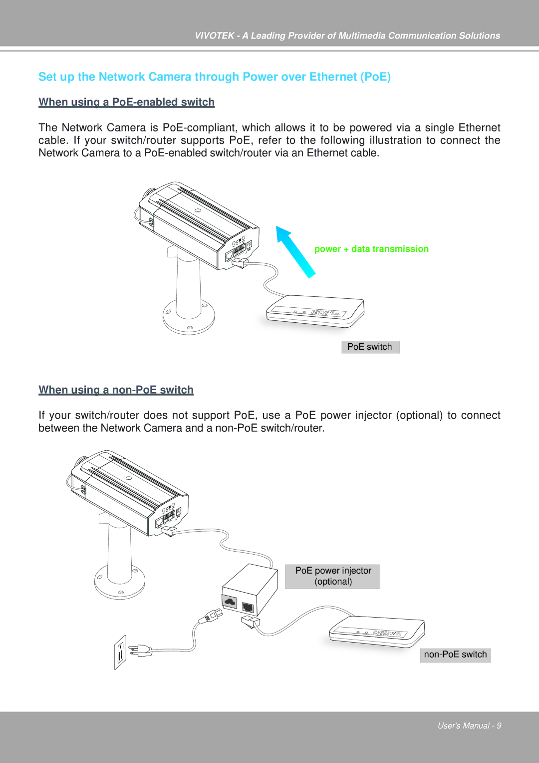 Vivotek IP7251 manual Set up the Network Camera through Power over Ethernet PoE 