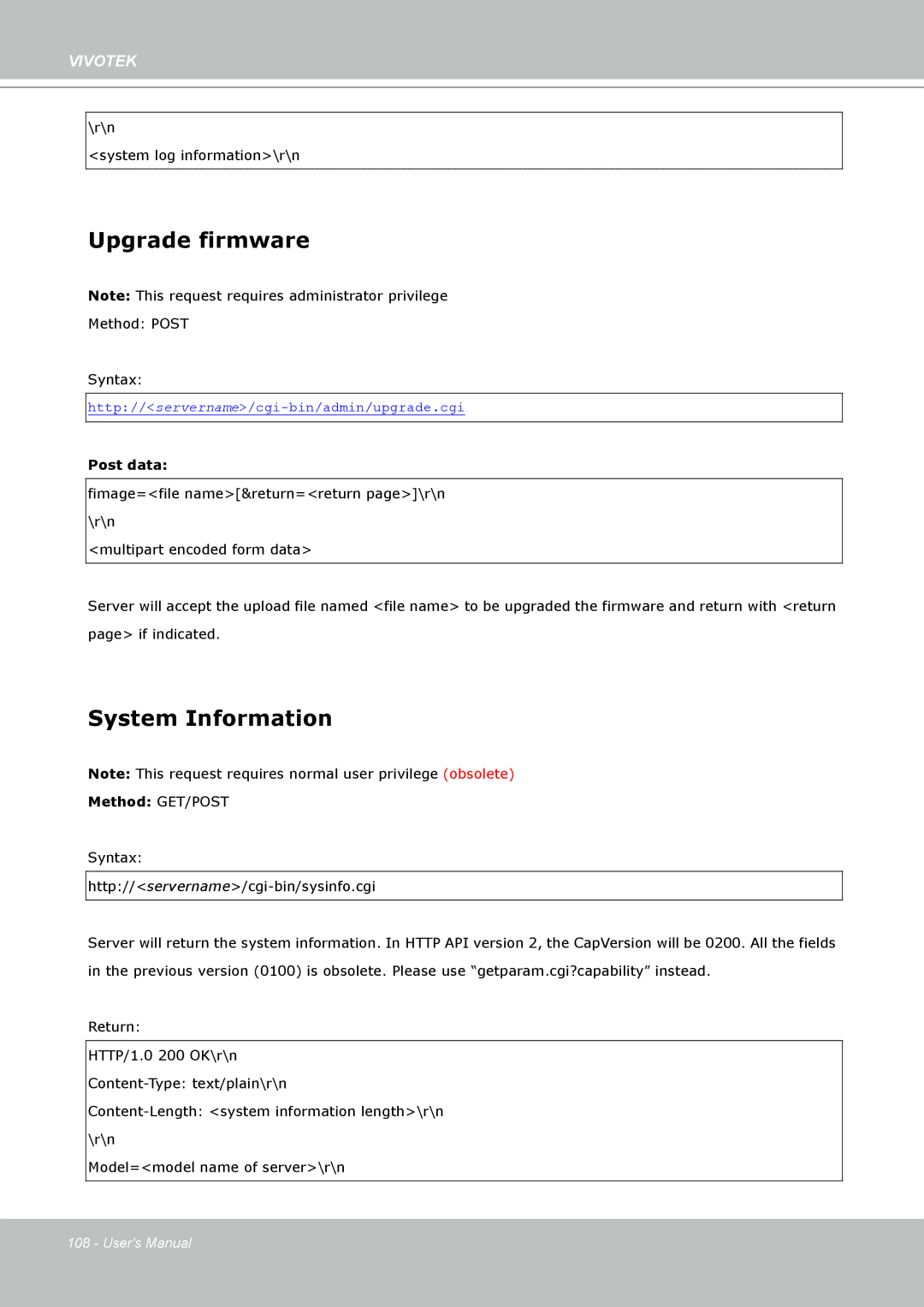 Vivotek IP7330 manual Upgrade firmware, System Information 