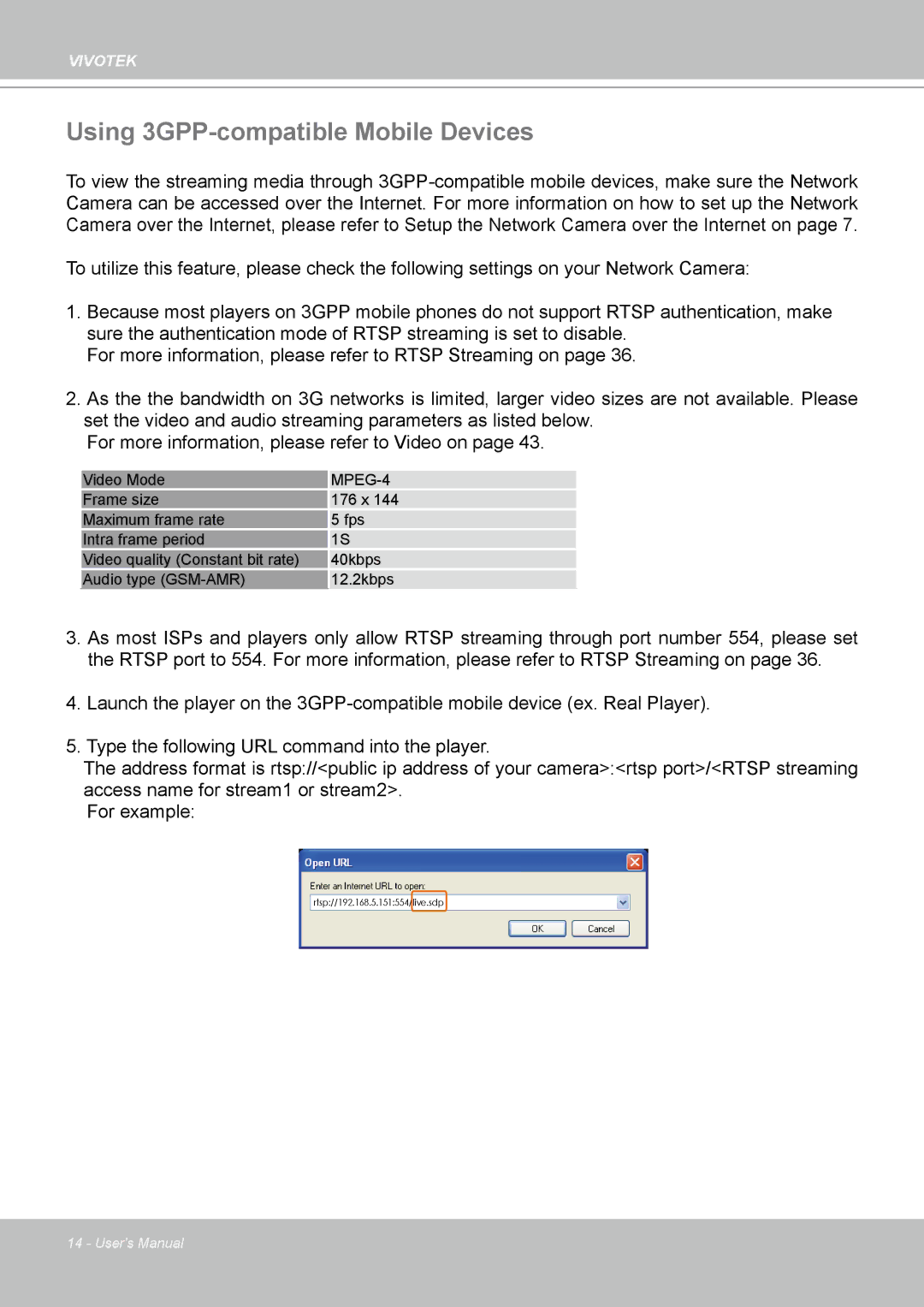 Vivotek IP7330 manual Using 3GPP-compatible Mobile Devices, MPEG-4 