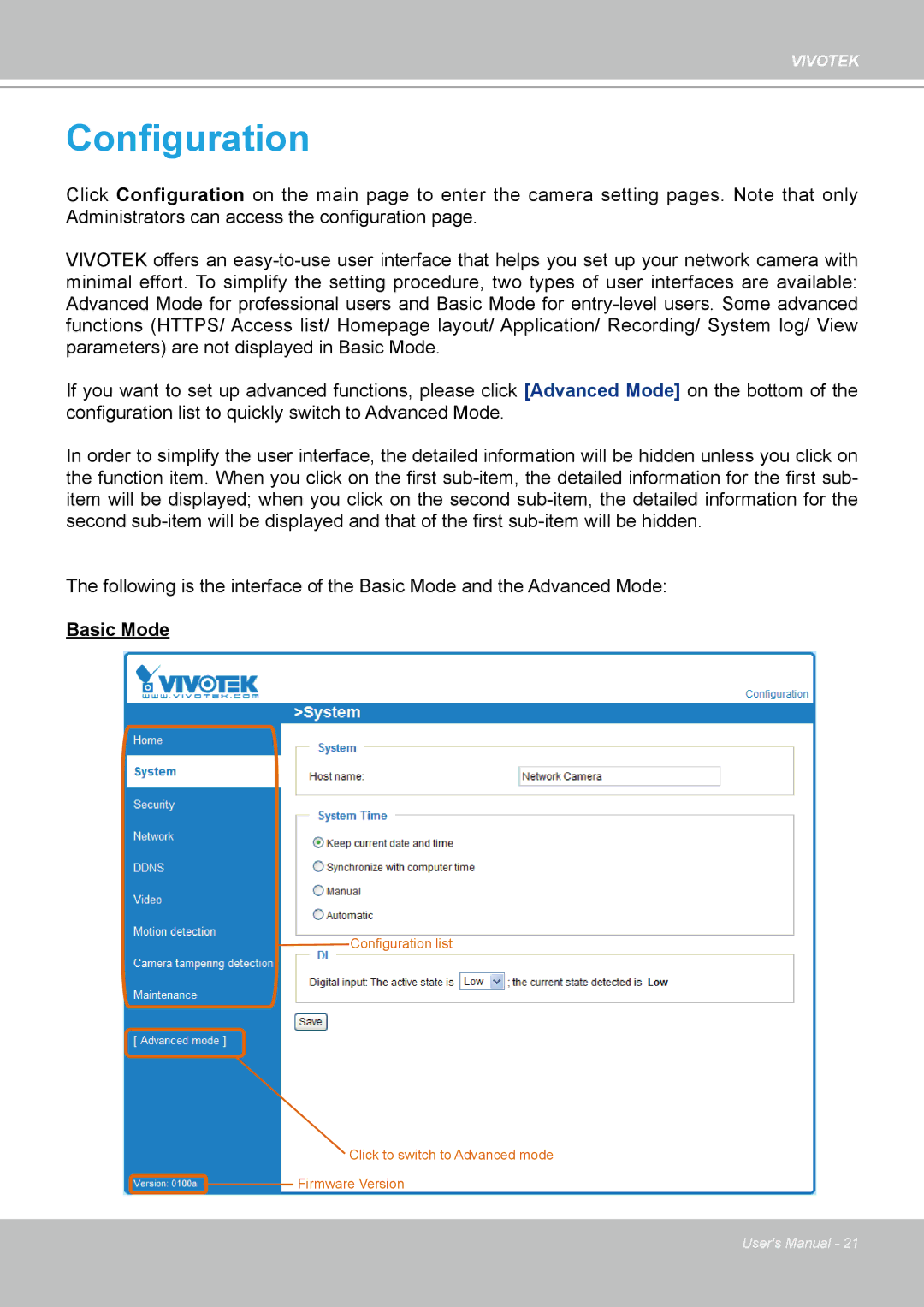 Vivotek IP7330 manual Configuration 