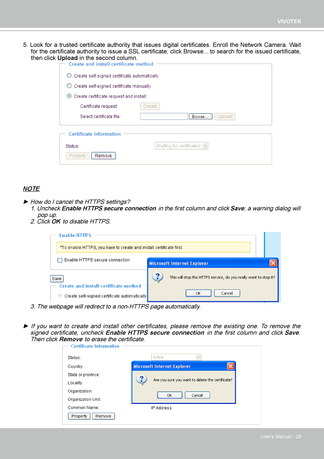 Vivotek IP7330 manual How do I cancel the Https settings? 