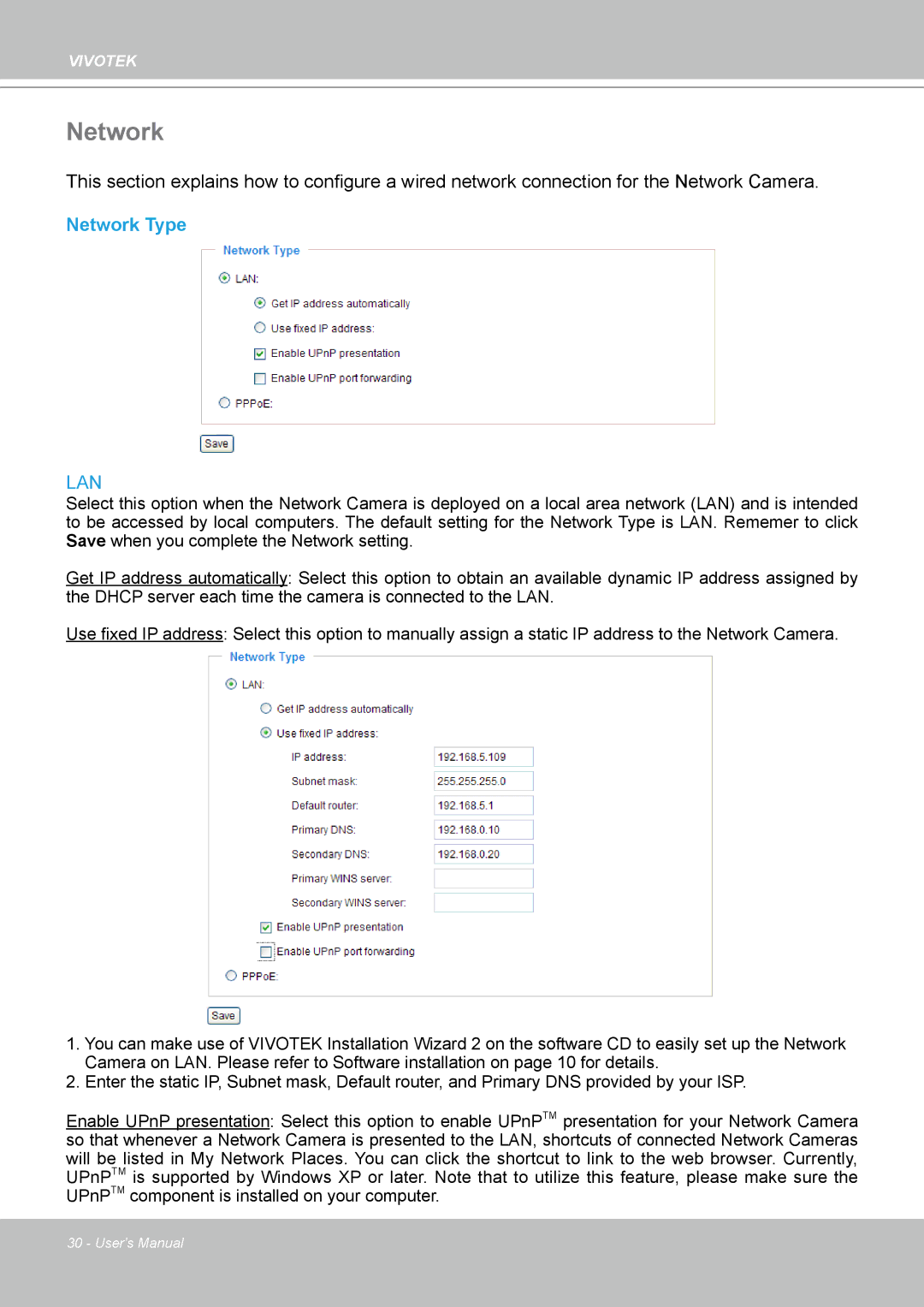 Vivotek IP7330 manual Network Type 