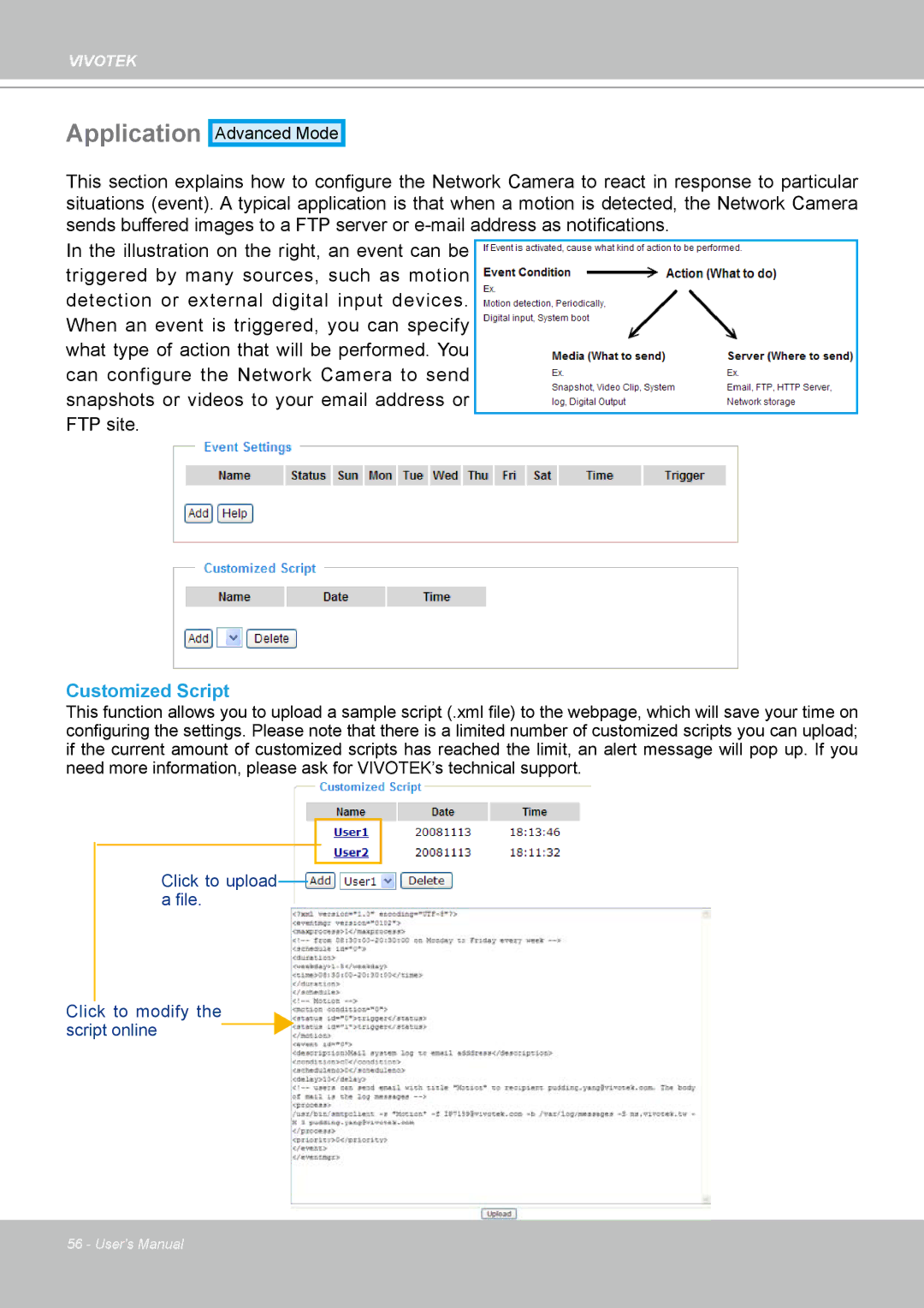 Vivotek IP7330 manual Application, Customized Script 