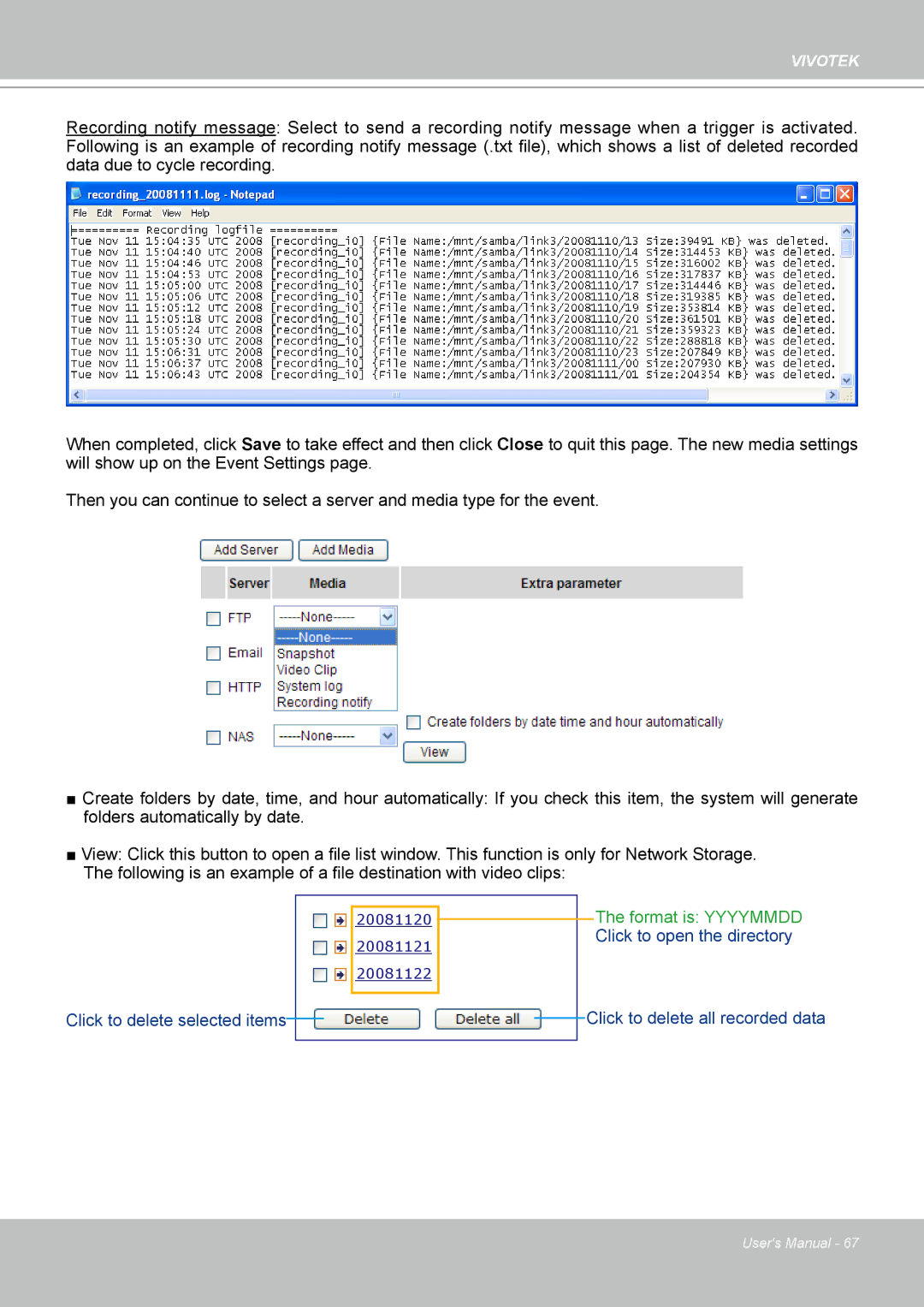 Vivotek IP7330 manual Format is Yyyymmdd Click to open the directory 