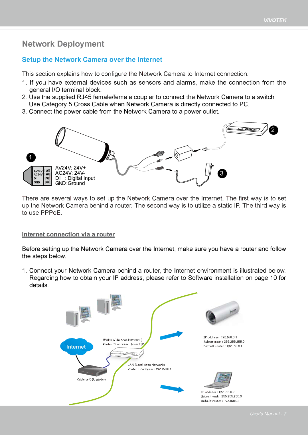 Vivotek IP7330 manual Network Deployment, Setup the Network Camera over the Internet 