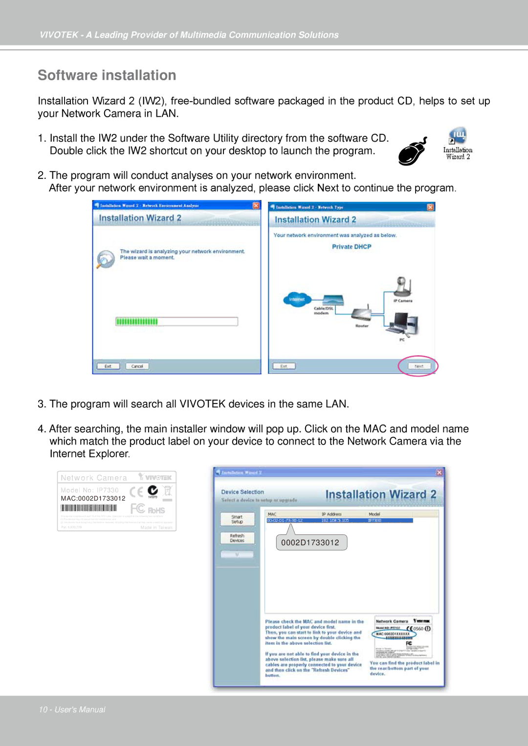 Vivotek IP7330 manual Software installation, RoHS 