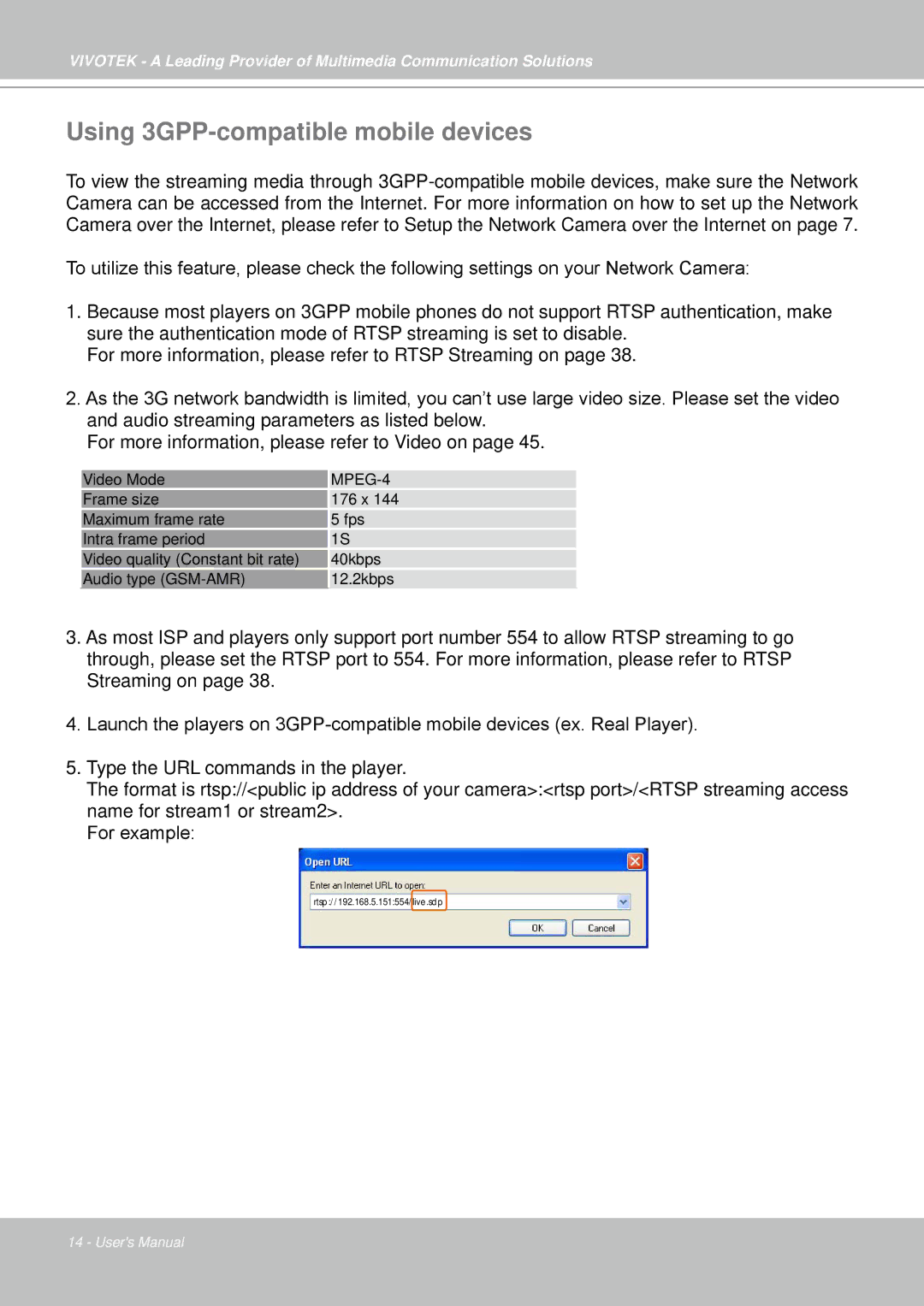 Vivotek IP7330 manual Using 3GPP-compatible mobile devices, MPEG-4 