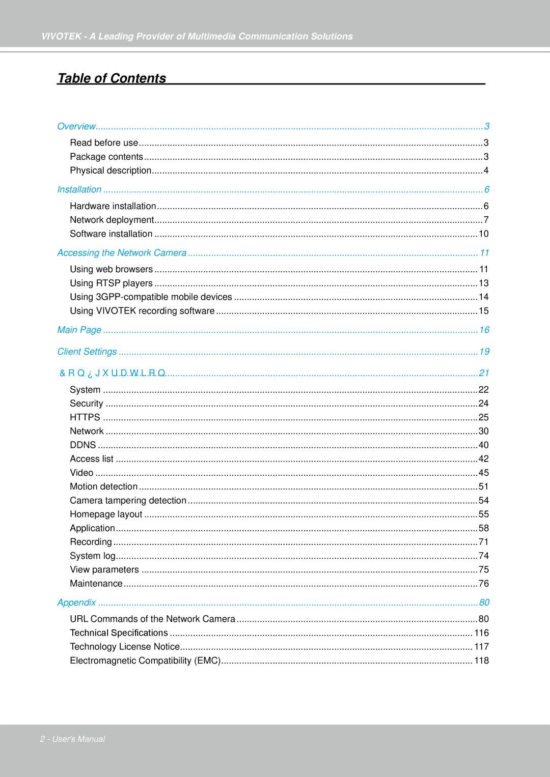 Vivotek IP7330 manual Table of Contents 