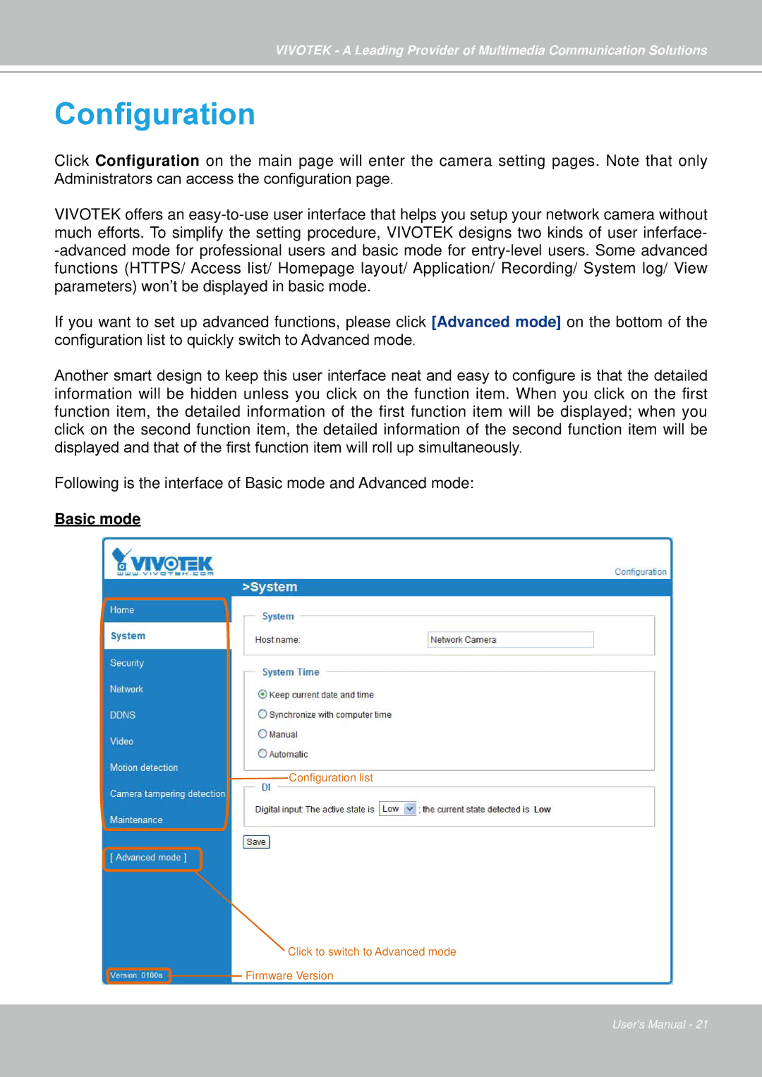 Vivotek IP7330 manual Configuration 