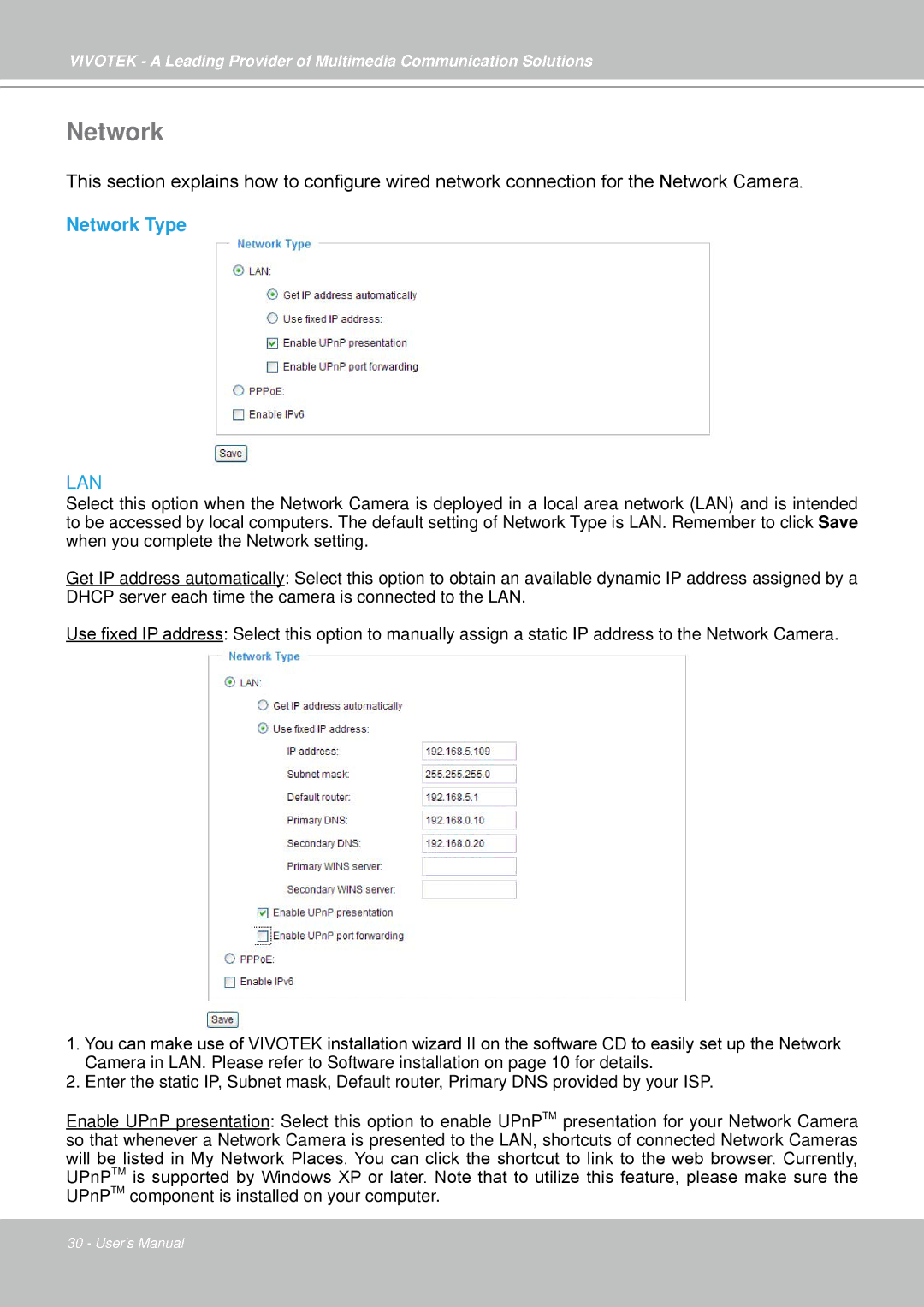 Vivotek IP7330 manual Network Type 