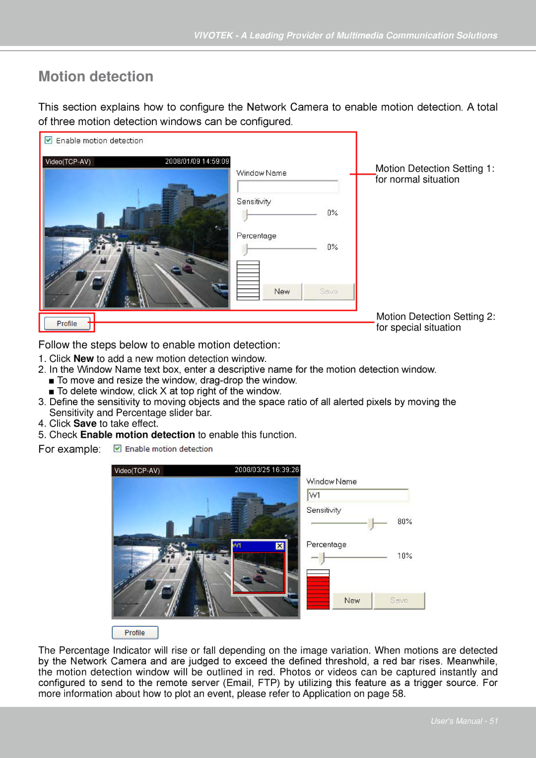 Vivotek IP7330 manual Motion detection, Follow the steps below to enable motion detection 