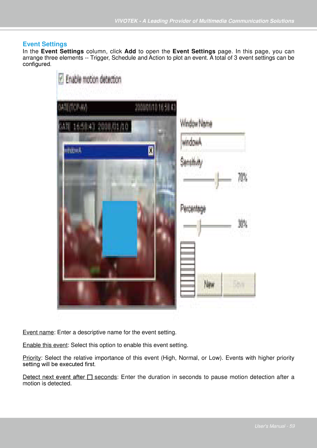 Vivotek IP7330 manual Event Settings 