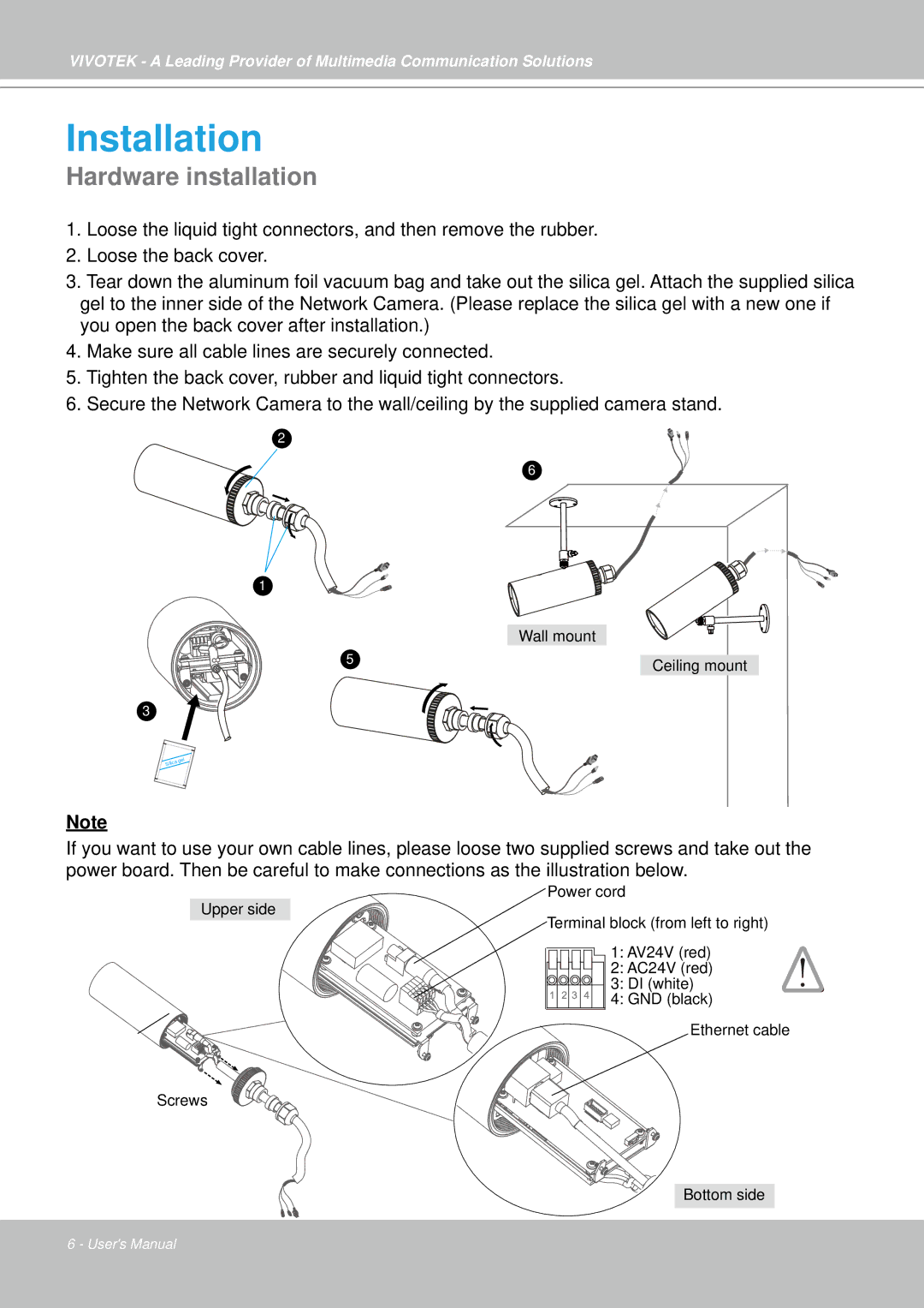 Vivotek IP7330 manual Installation, Hardware installation 