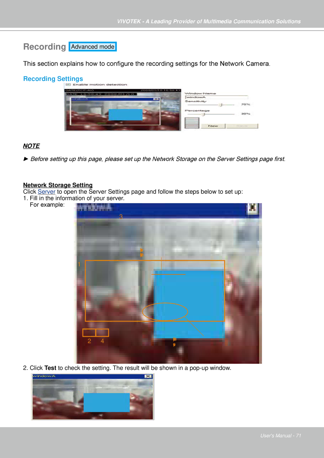 Vivotek IP7330 manual Recording Settings 