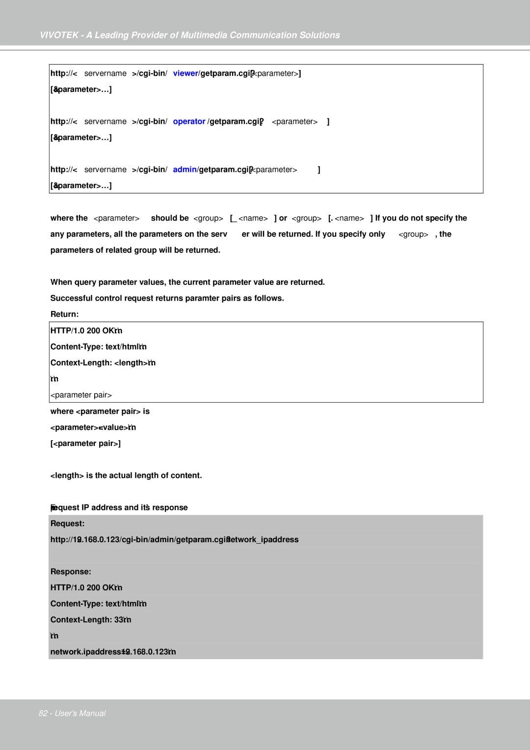 Vivotek IP7330 manual Parameter pair 