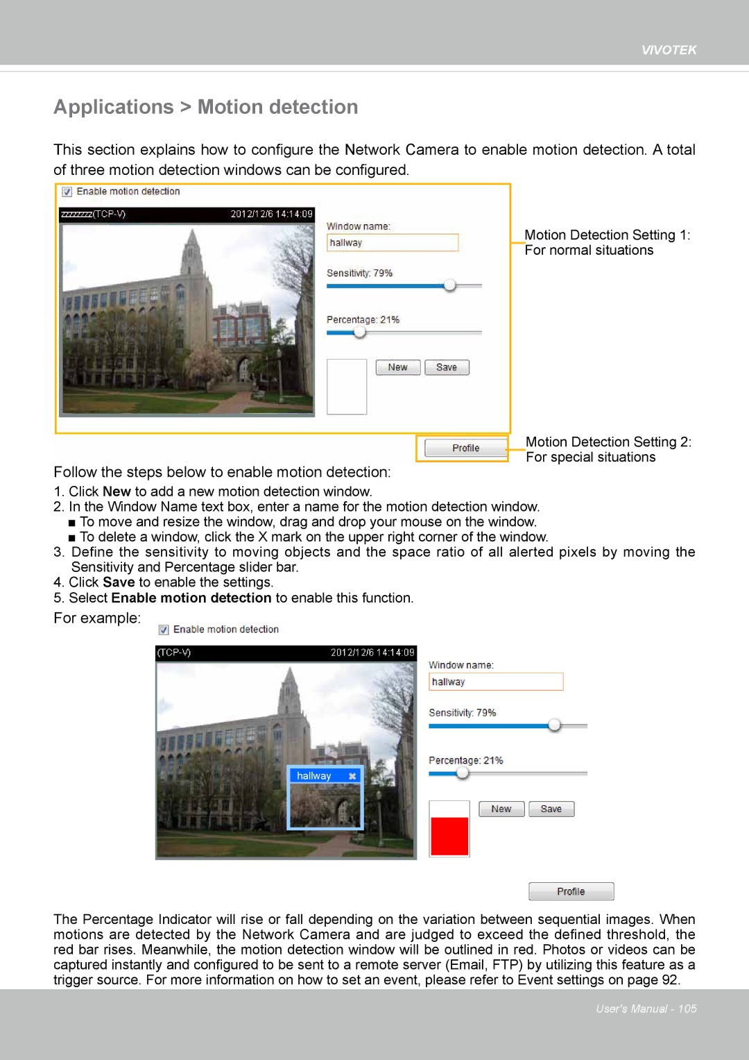 Vivotek IP8130 user manual Applications Motion detection 