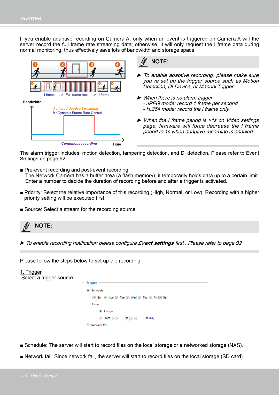 Vivotek IP8130 user manual Continuous recording 