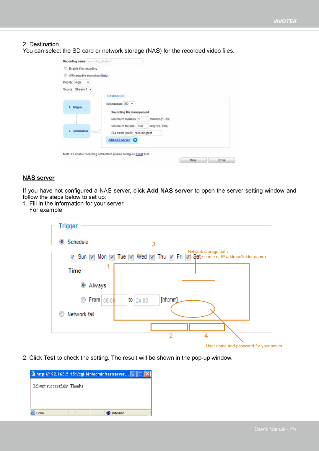 Vivotek IP8130 user manual NAS server 