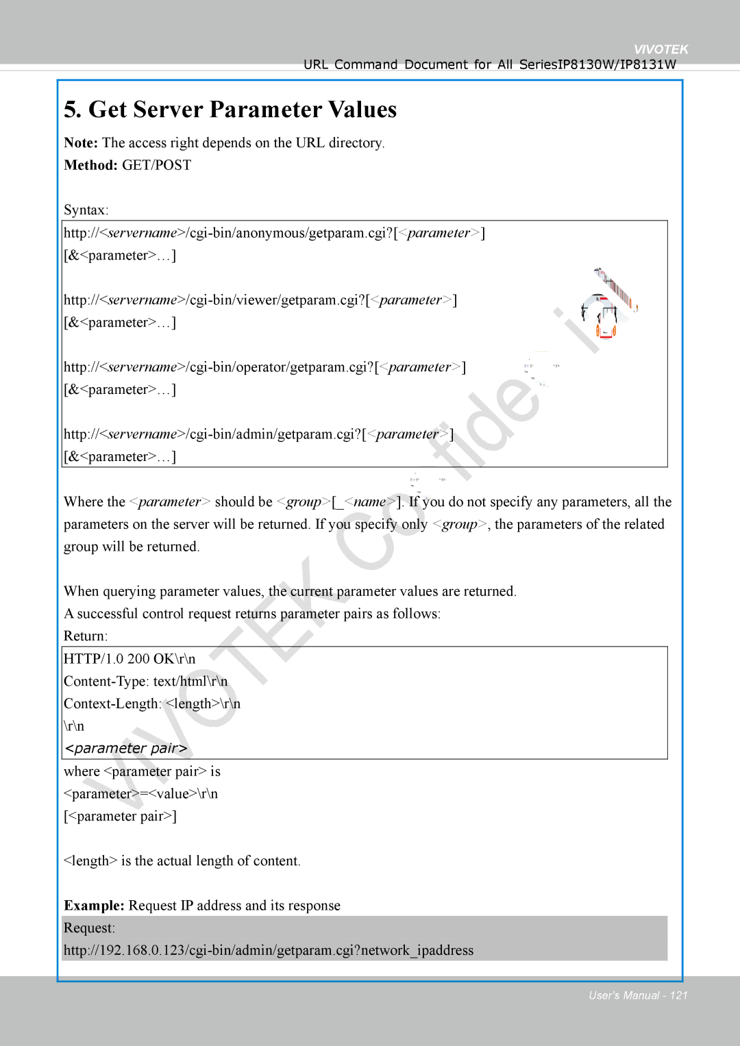 Vivotek IP8130 user manual Get Server Parameter Values 