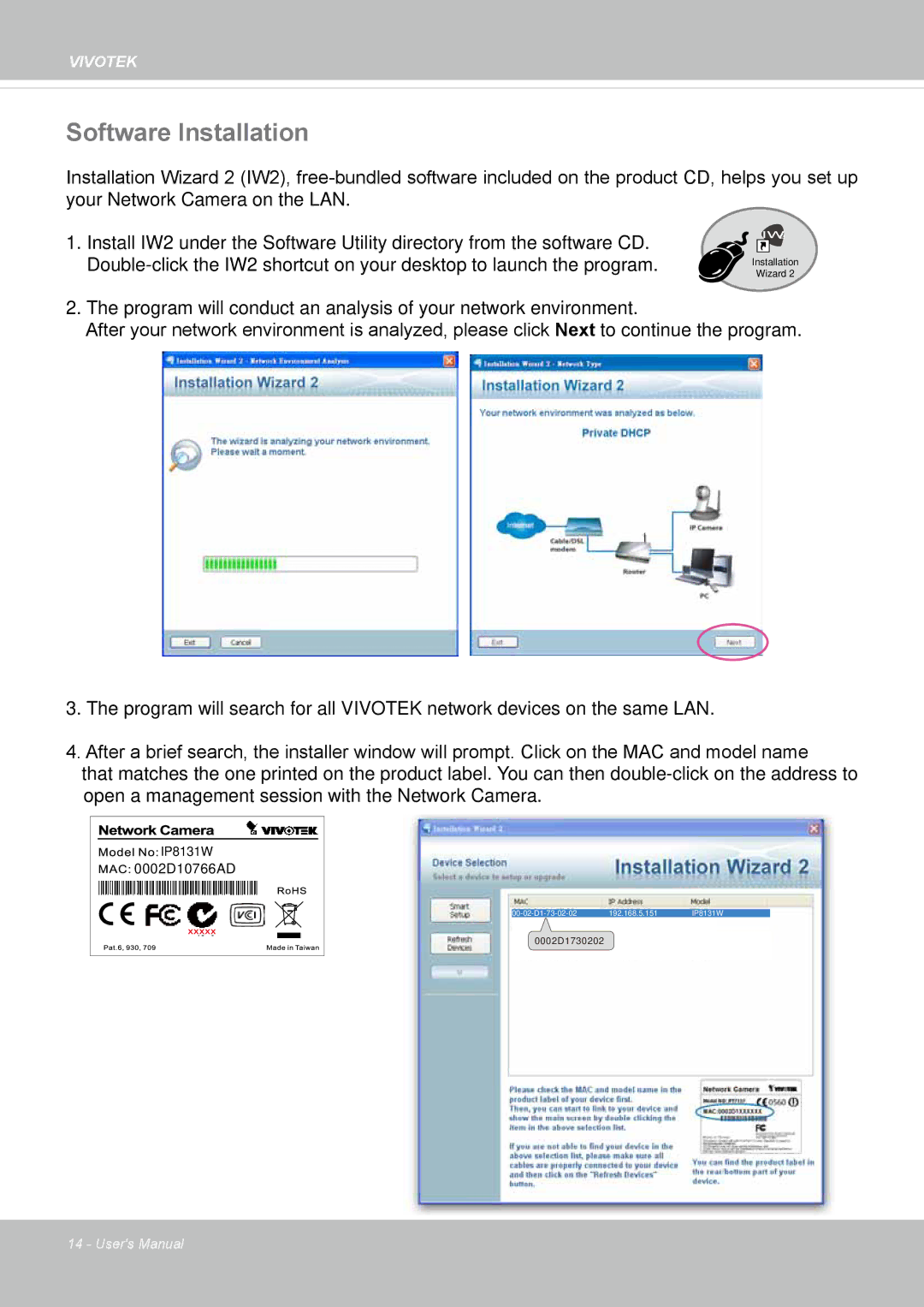 Vivotek IP8130 user manual Software Installation 