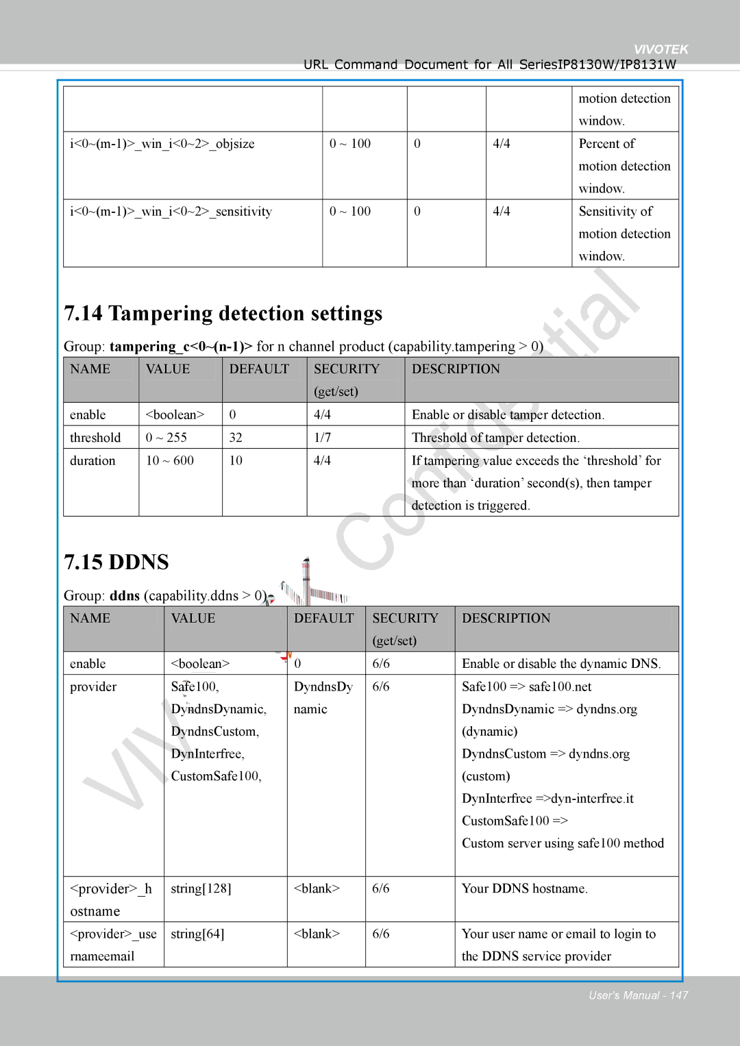 Vivotek IP8130 user manual Tampering detection settings, Ddns, Group ddns capability.ddns, Providerh, Ostname 