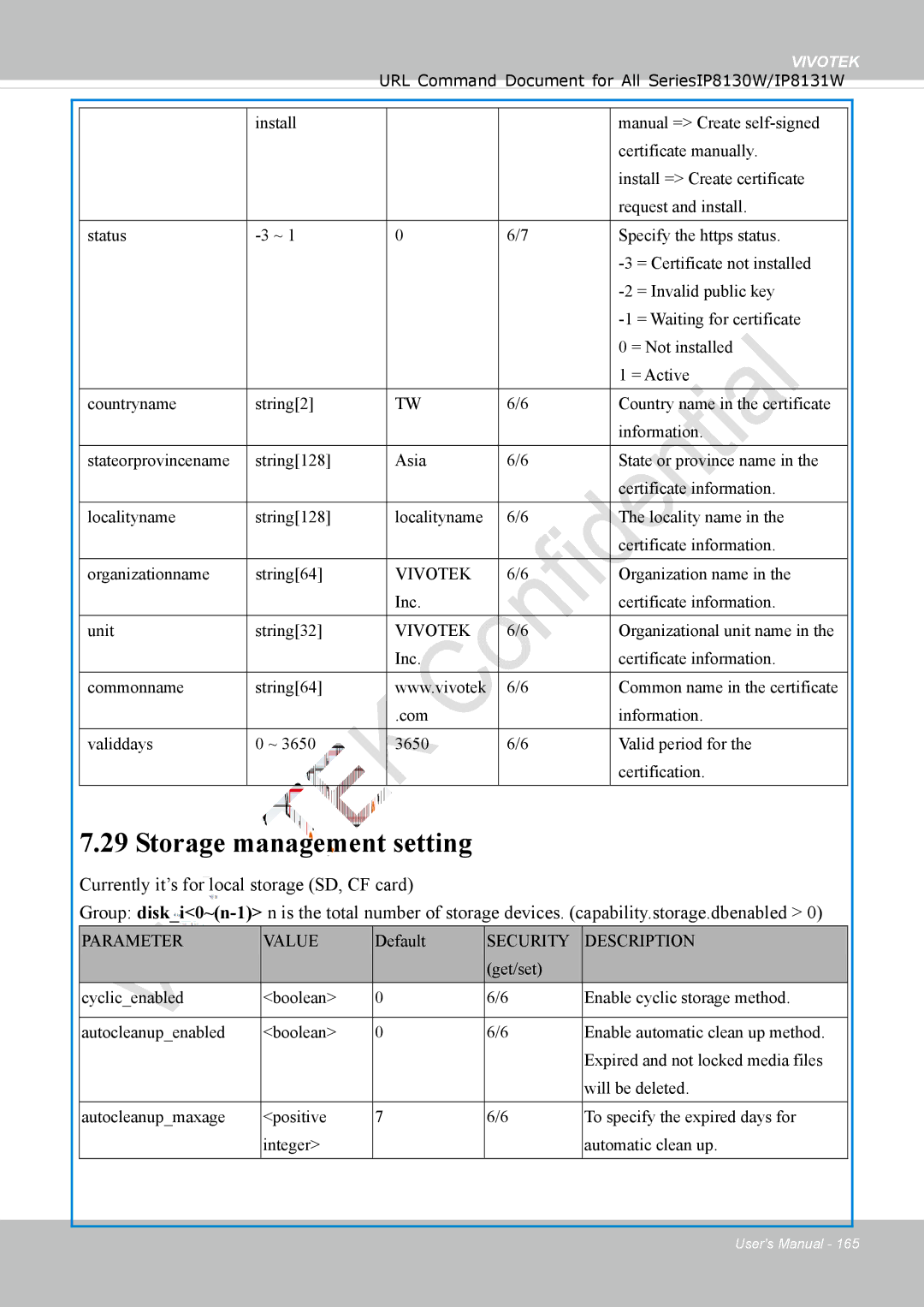 Vivotek IP8130 user manual Storage management setting 